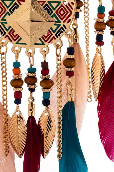 Geometric Long Drop Feather Earrings