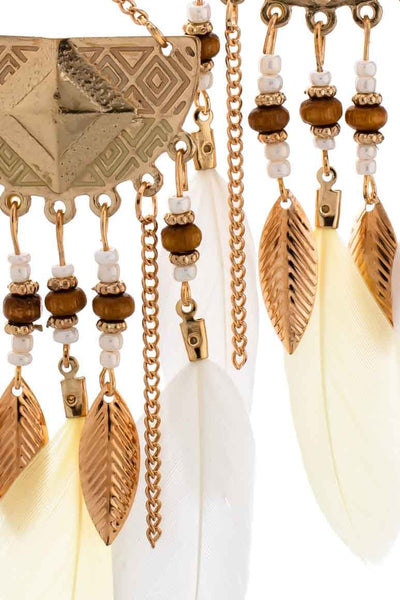 Geometric Long Drop Feather Earrings