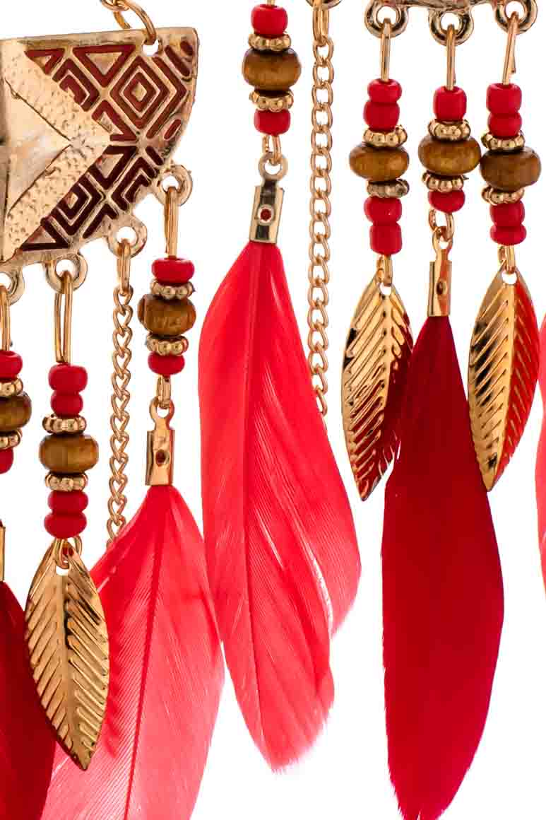 Geometric Long Drop Feather Earrings