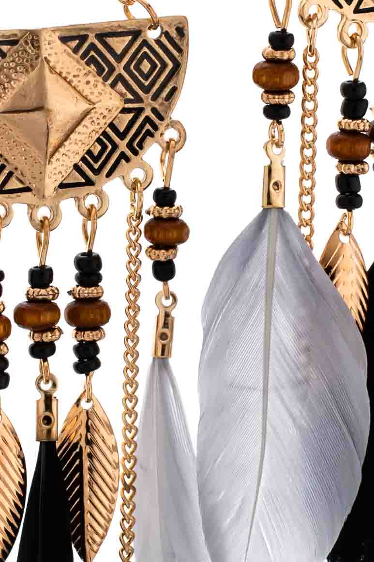Geometric Long Drop Feather Earrings