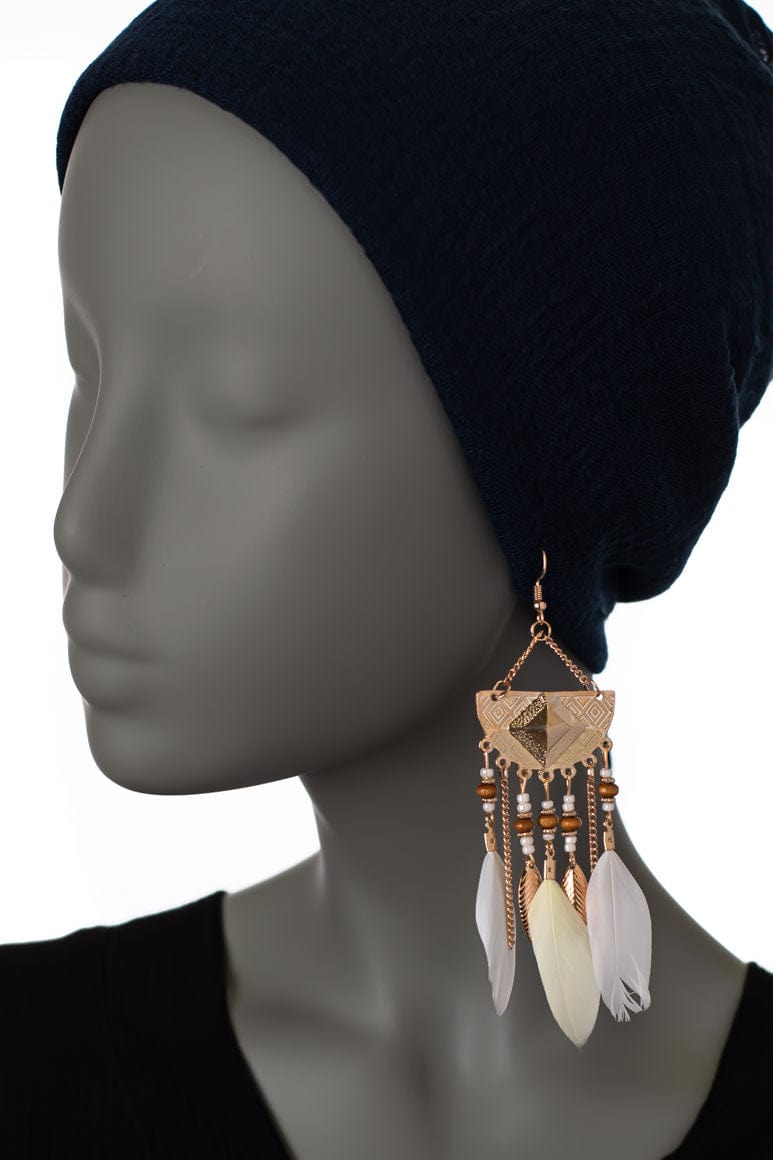 Geometric Long Drop Feather Earrings