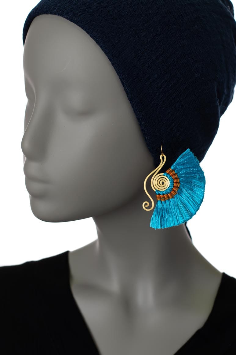 Bohemian fan shape turquoise tassel earrings - awatara