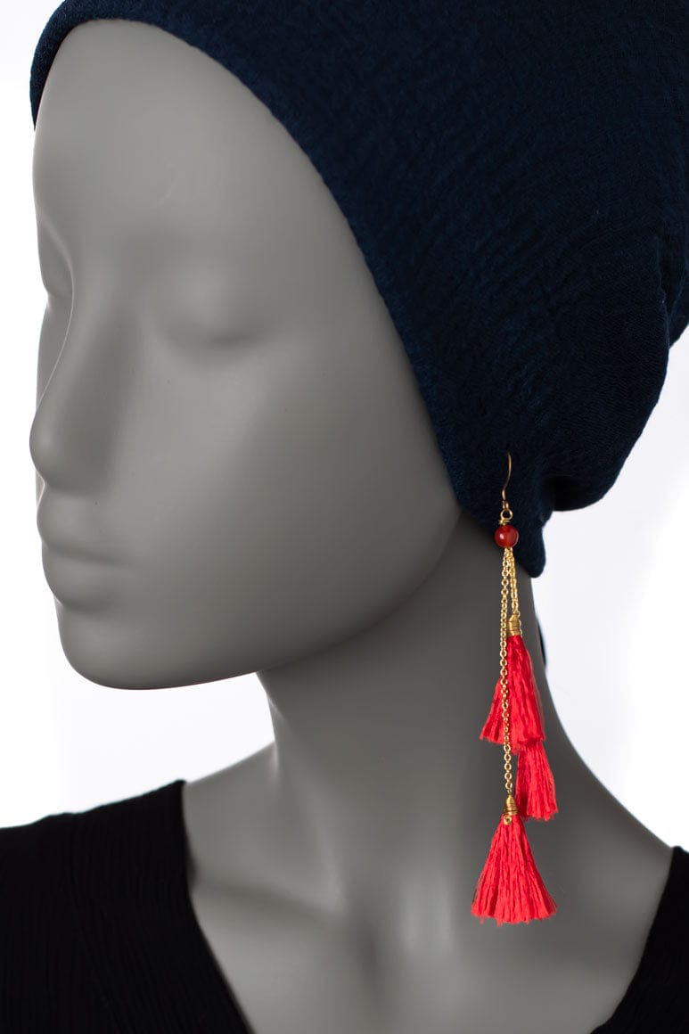 Bohemian RED tassel earrings - awatara