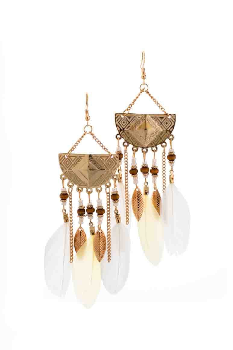 Geometric Long Drop Feather Earrings