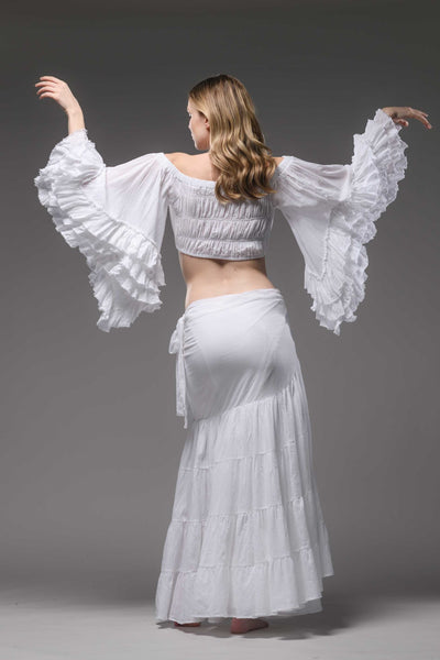 bohemian chic white cotton half ruffled sleeve top crop