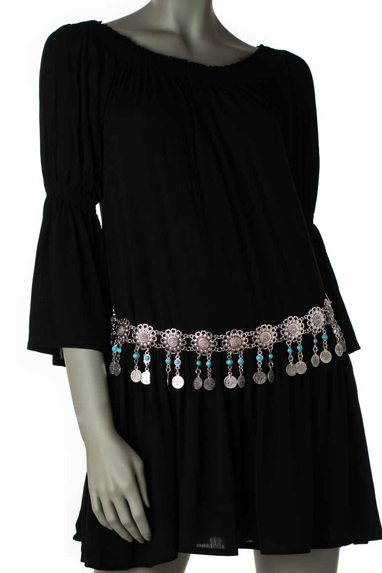 Bohemian style metal turquoise stone coin belt