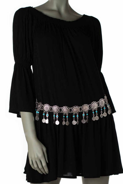 Bohemian style metal turquoise stone coin belt