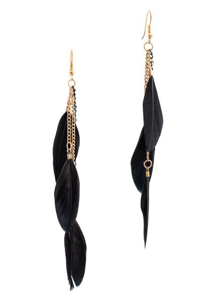 Boho chic feather earrings black - awatara