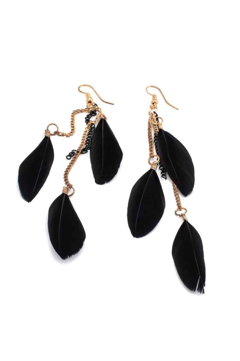 Boho chic feather earrings black - awatara