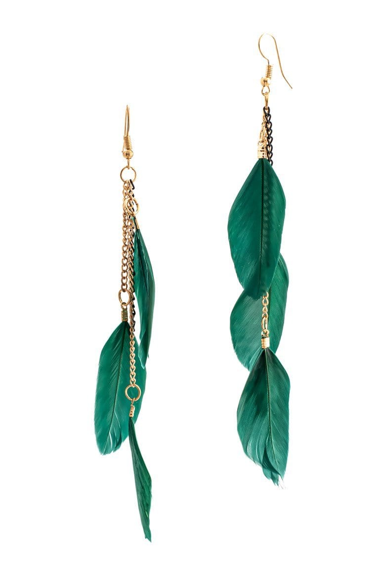 Boho chic feather earrings green - awatara