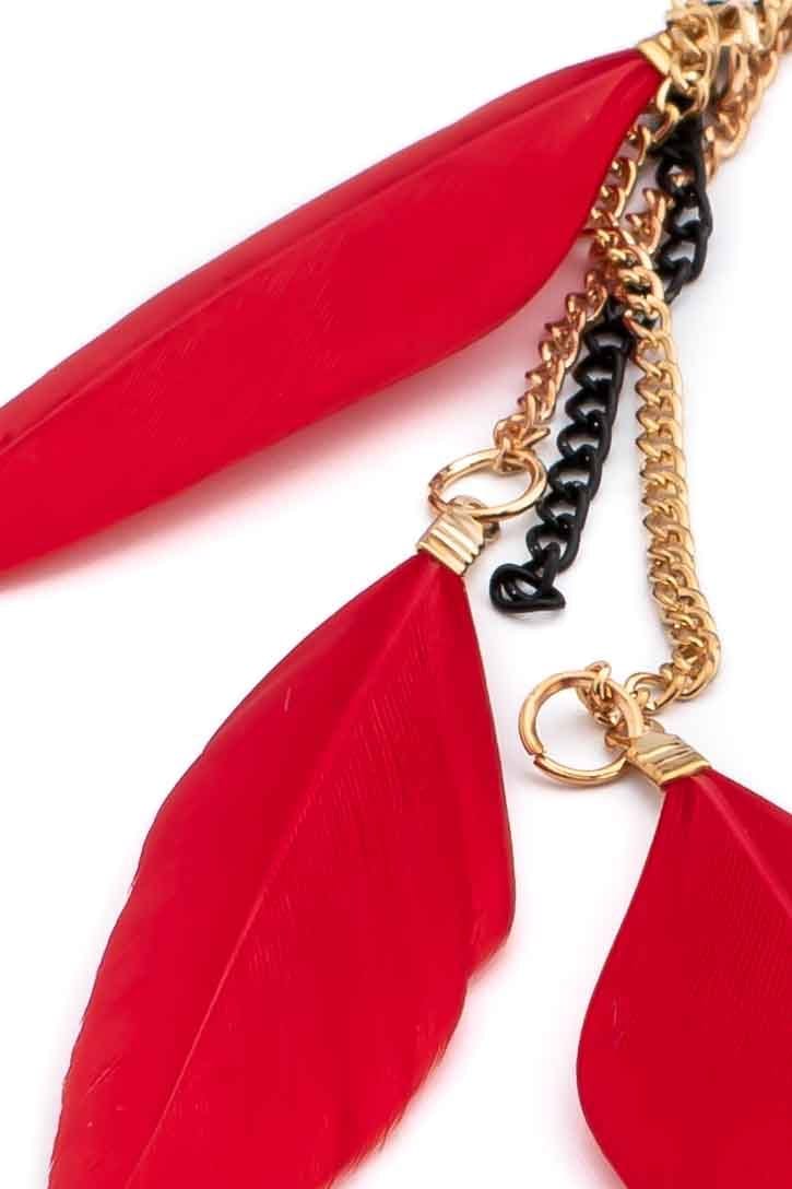 Boho chic feather earrings red - awatara