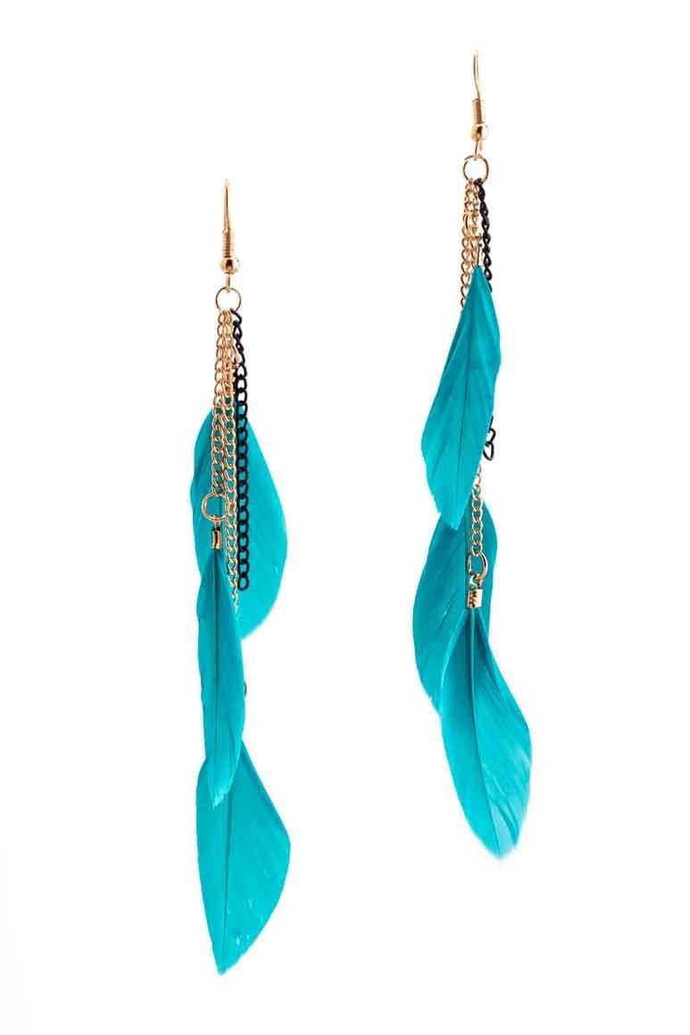Boho chic feather earrings turquoise - awatara