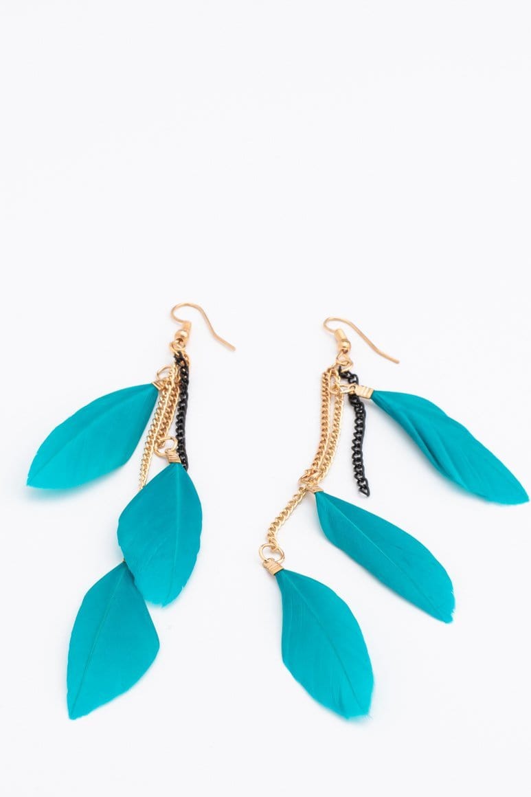Boho chic feather earrings turquoise - awatara