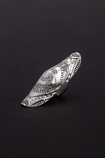 Bohemian chic Big size carving shield shape ring-awatara