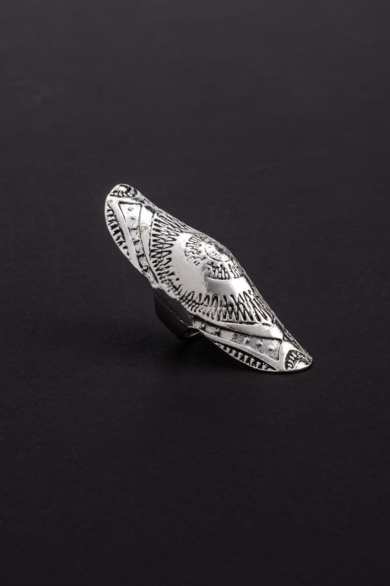 Bohemian chic Big size carving shield shape ring-awatara