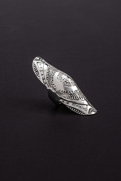 Bohemian chic Big size carving shield shape ring-awatara