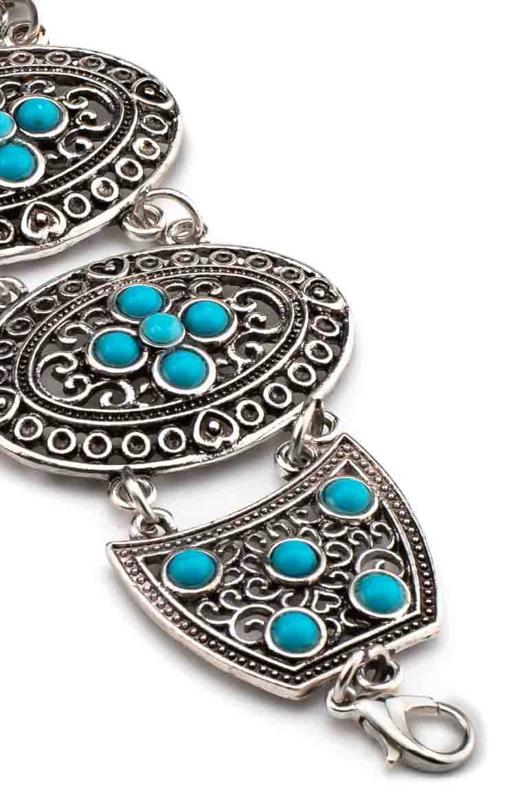 boho chic retro style metal bracelet decorated with turquoise stones-awatara
