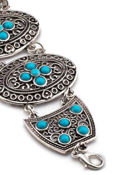 boho chic retro style metal bracelet decorated with turquoise stones-awatara