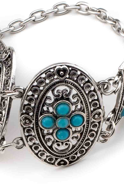 boho chic retro style metal bracelet decorated with turquoise stones-awatara