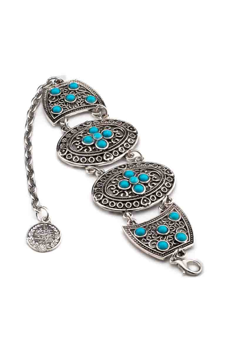 boho chic retro style metal bracelet decorated with turquoise stones-awatara