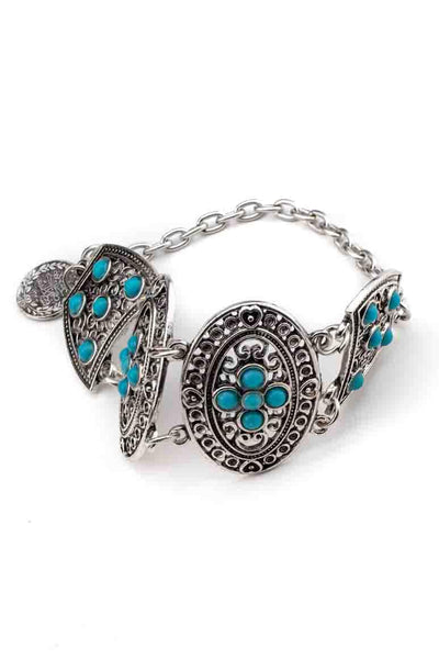 boho chic retro style metal bracelet decorated with turquoise stones-awatara