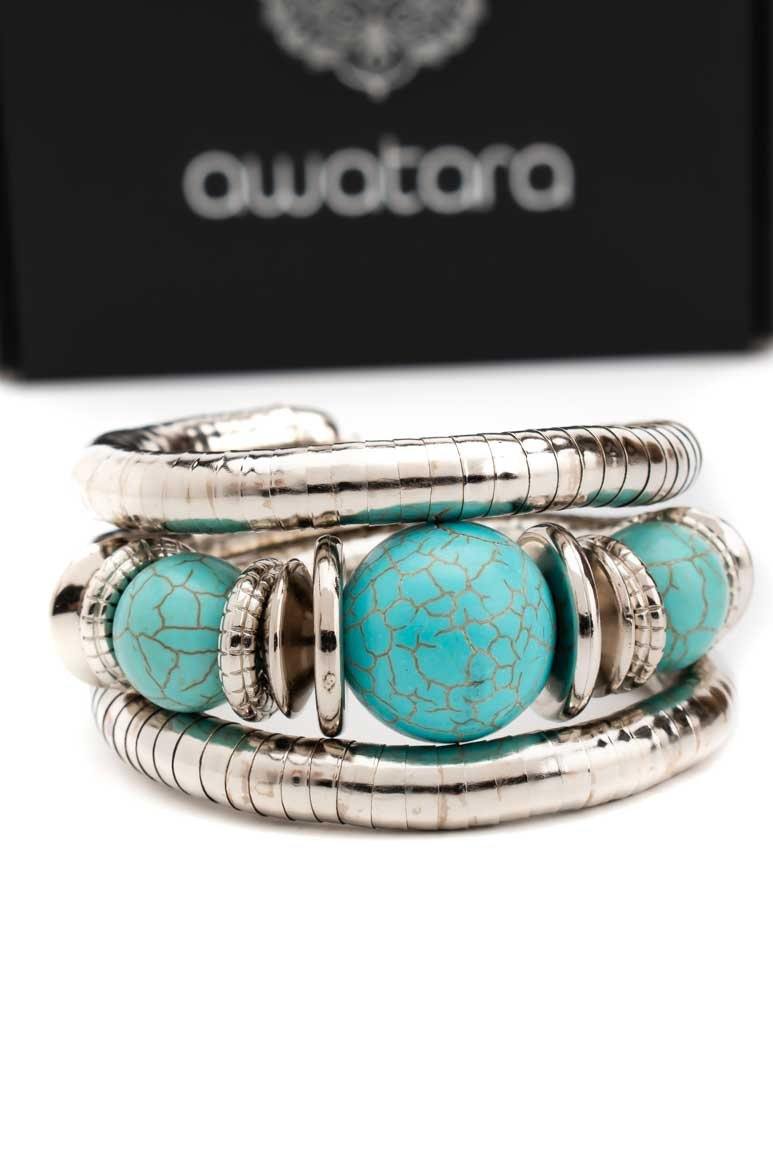 Bracelet multilayer turquoise resin stones - awatara