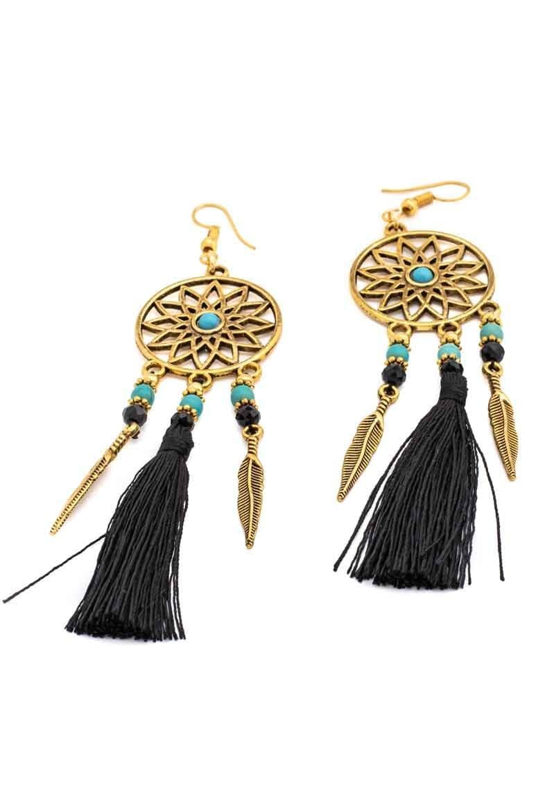 Dreamcatcher tassel earrings BLACK - awatara