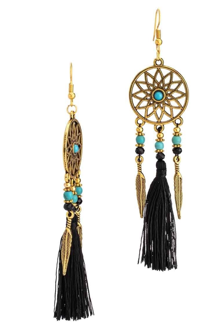Dreamcatcher tassel earrings BLACK - awatara