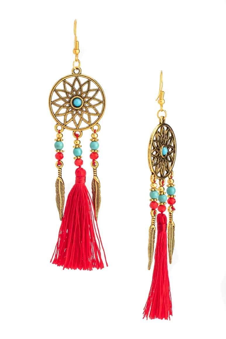 Dreamcatcher tassel earrings RED - awatara