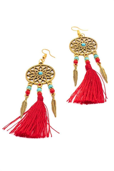 Dreamcatcher tassel earrings RED - awatara