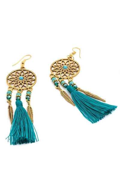 Dreamcatcher tassel earrings TURQUOISE - awatara