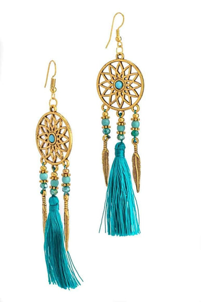 Dreamcatcher tassel earrings TURQUOISE - awatara