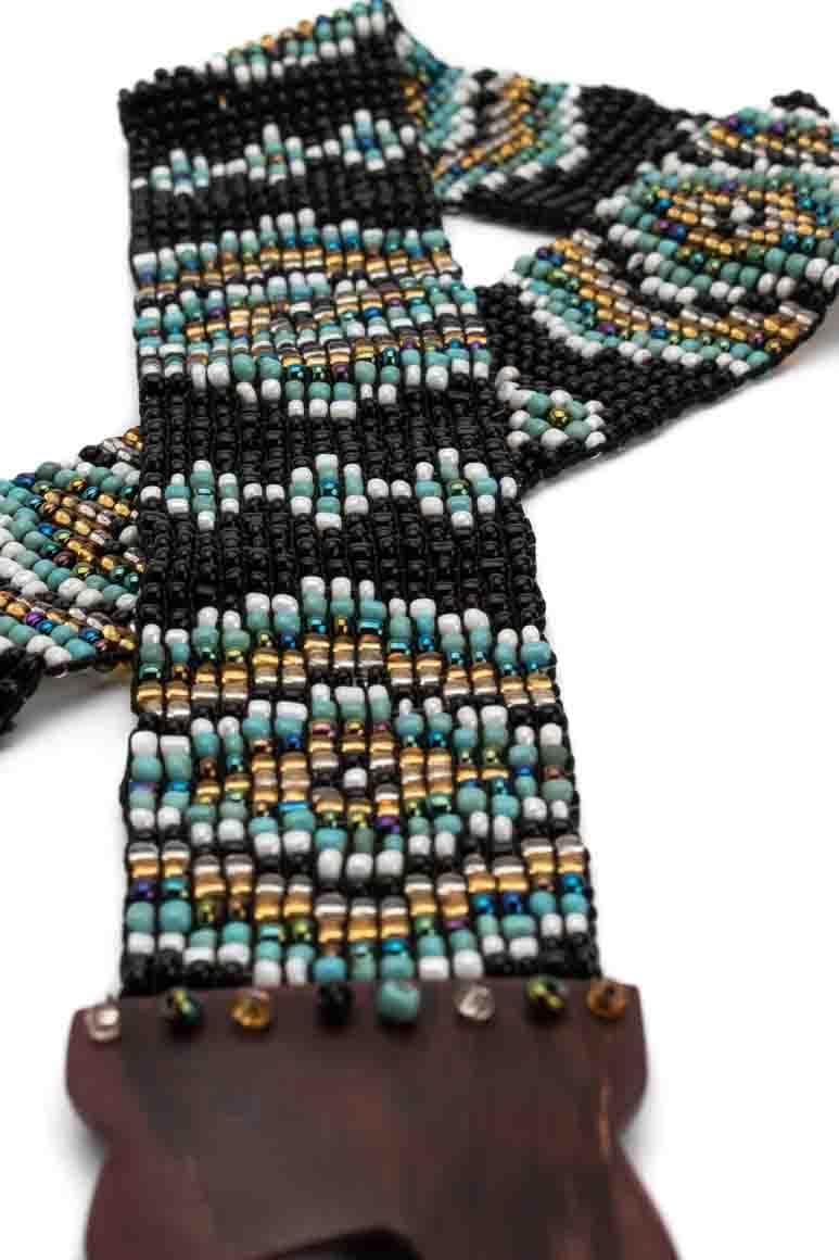 Elastic native design glass beads belt black- awatara