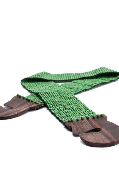 Elastic  glass beads belt green- awatara