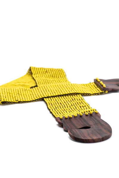Elastic  glass beads belt yellow- awatara