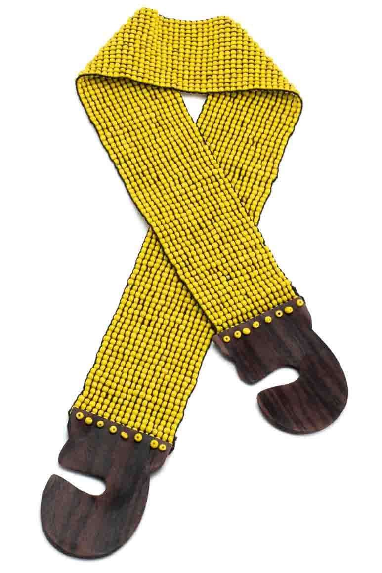 Elastic  glass beads belt yellow- awatara