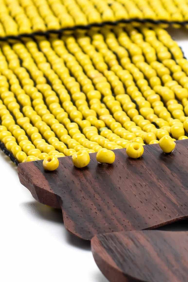 Elastic  glass beads belt yellow- awatara