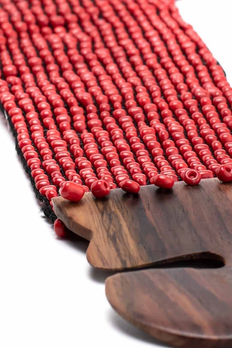Elastic glass beads belt red- awatara