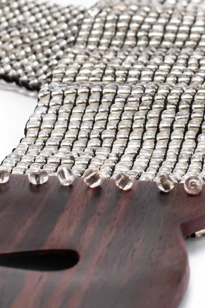 Elastic Silver color Glass Beaded Belt - awatara