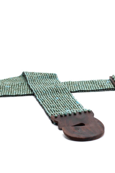 Elastic Turquoise Glass Beaded Belt - awatara