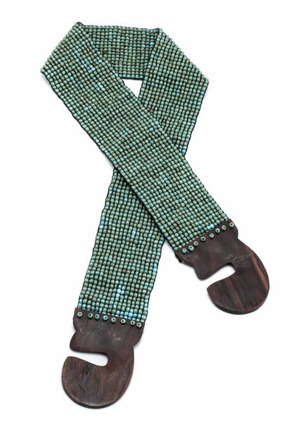 Elastic Turquoise Glass Beaded Belt - awatara