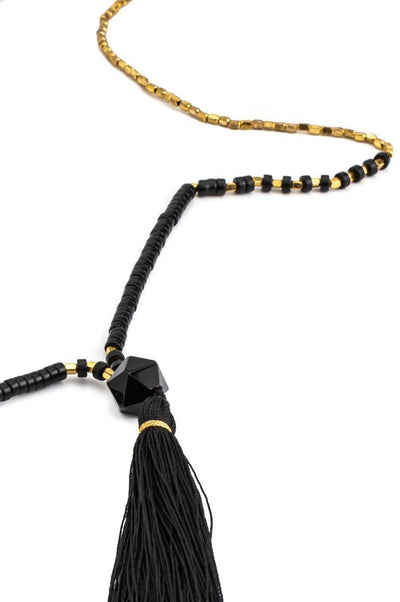 Elegant boho black tassel necklace - awatara