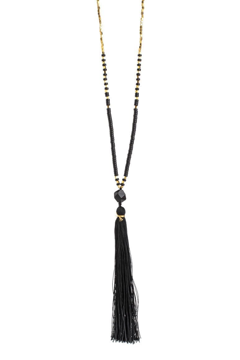 Elegant boho black tassel necklace - awatara