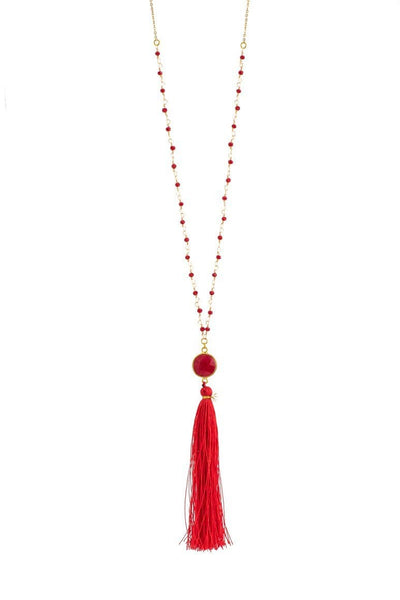 Elegant boho tassel necklace red - awatara