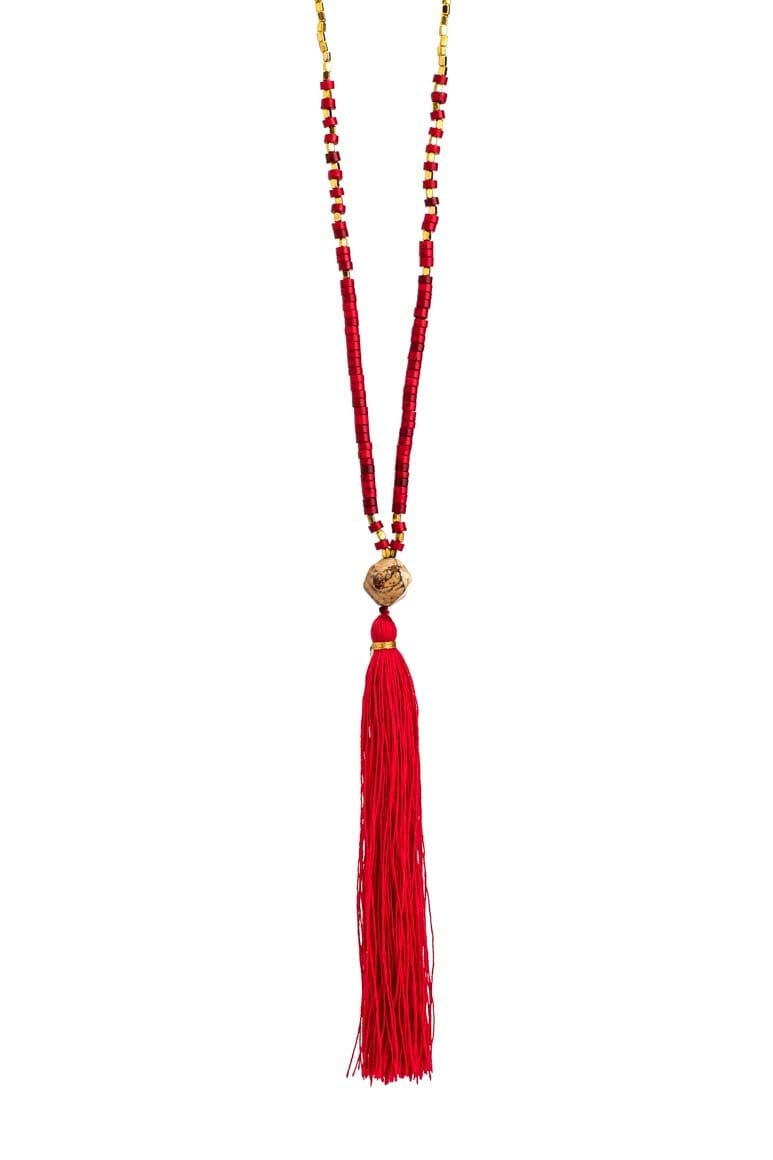 Elegant boho tassel red necklace - awatara