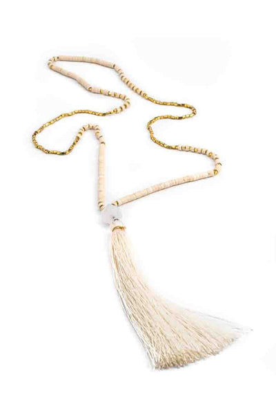 Elegant boho tassel white necklace - awatara