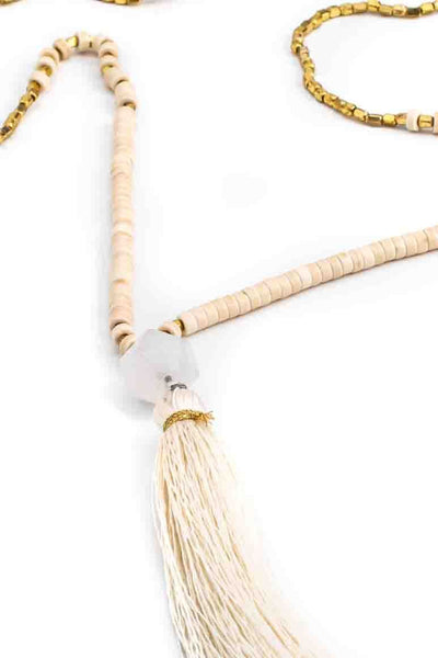 Elegant boho tassel white necklace - awatara