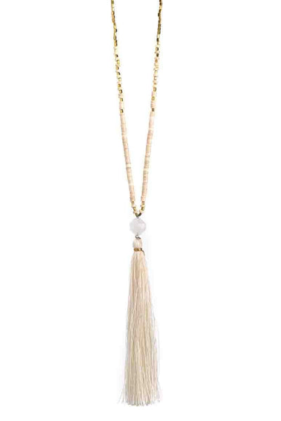 Elegant boho tassel white necklace - awatara