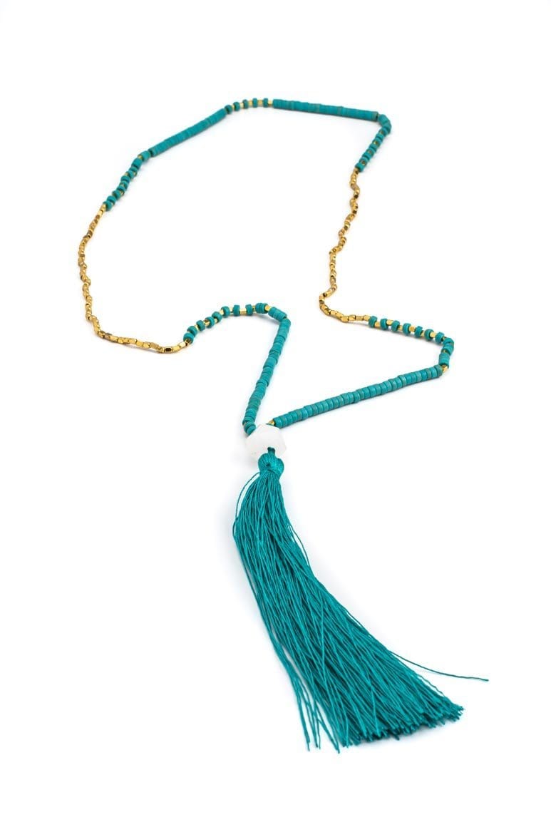 Elegant boho TURQUOISE tassel necklace - awatara