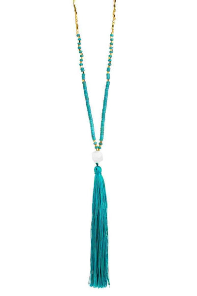 Elegant boho TURQUOISE tassel necklace - awatara